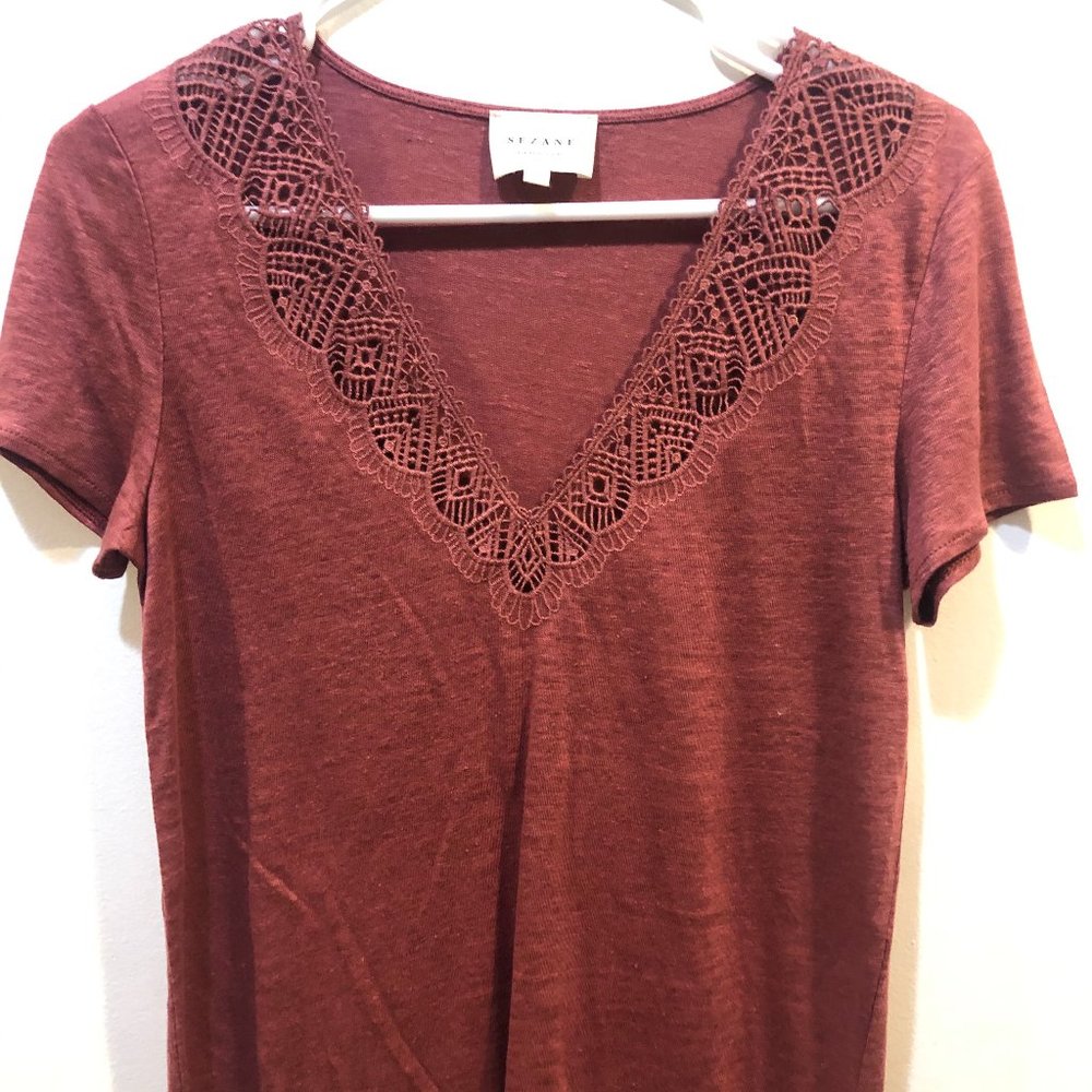 Sezane Lace-trimmed Linen Tee